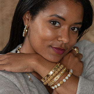 Berry Gem Medium Hoop Earrings MOP