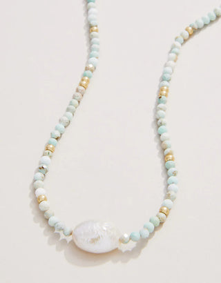 Harmony Beaded Necklace 17” Light Turquoise/Pearl
