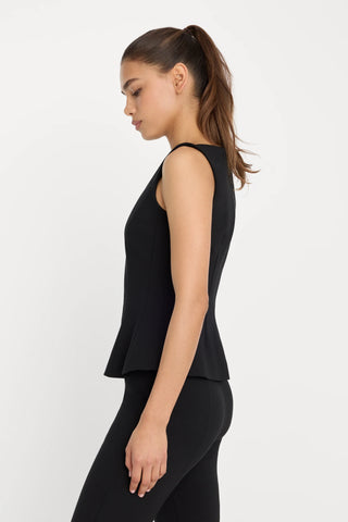 Soft Stretch Ponte Straight Neck Top Black