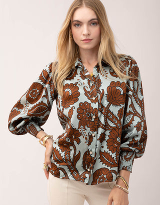 Aliya Silk Blouse Tabby Vine Sea Foam