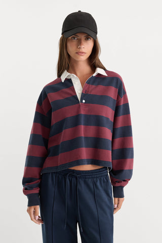 Cropped Rugby Polo Navy Berry Noir Block Stripe