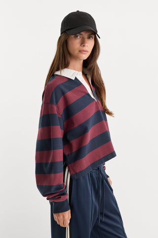 Cropped Rugby Polo Navy Berry Noir Block Stripe