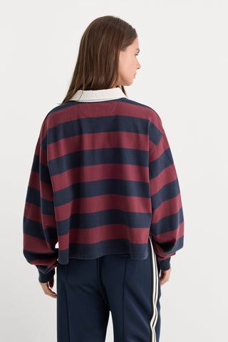 Cropped Rugby Polo Navy Berry Noir Block Stripe