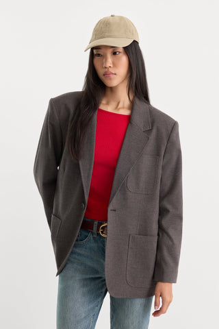 Oversized Blazer Charcoal Mini Houndstooth