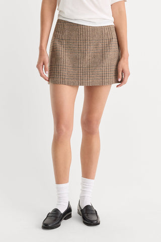 Wool Mini Skirt Brown Plaid