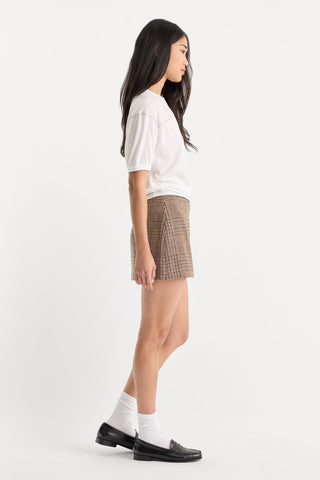 Wool Mini Skirt Brown Plaid