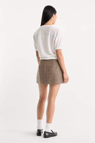 Wool Mini Skirt Brown Plaid