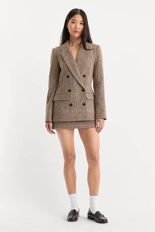 Wool Mini Skirt Brown Plaid
