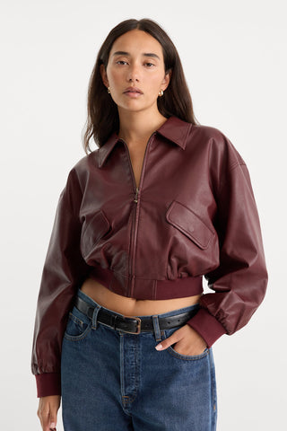 Better Than Leather Bomber Jacket Berry Noir