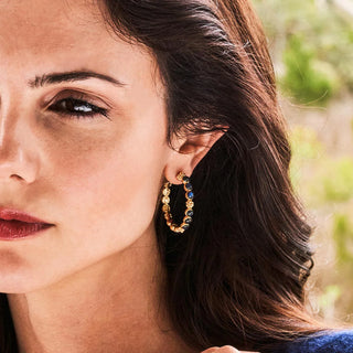 Berry Gem Medium Hoop Earrings Blue Labradorite