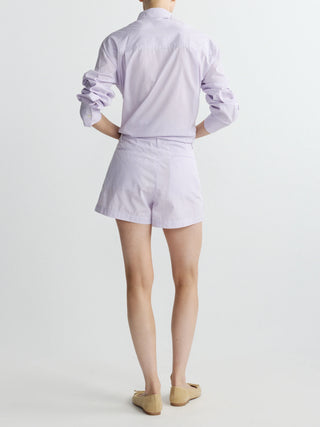 Isabel Mid Rise Poplin Pleated Shorts Lilac Stripe