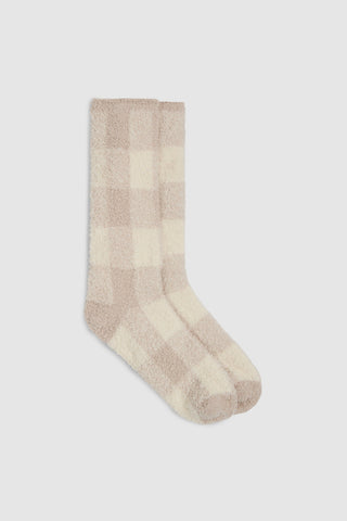 CozyChic Buffalo Plaid Socks Stone Multi