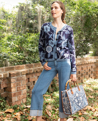 Francesca Jacquard Cardigan Japonica Floral Navy