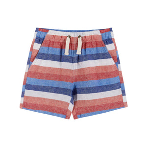 Heather Grey T-Shirt w/Red/White/Blue Striped Pocket & Matching Drawstring Short Set