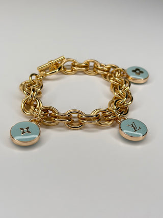 Louis Vuitton Light Blue And Gold Charm Bracelet