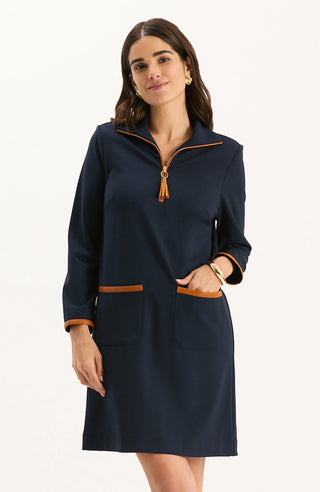 Helena Ponte Trimmed Dress Mid Navy