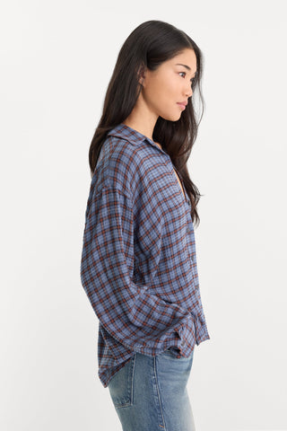 Crinkle Easy Shirt Blue Plaid