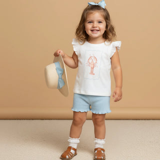 Organic Sleeveless Flutter Top & Shorts Set Lobster ￼