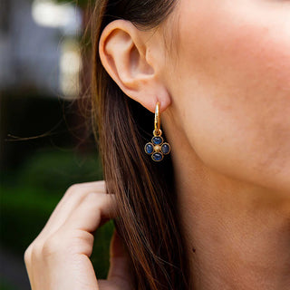 Berry Clover Hoop Earrings W/Double Sided Charm Blue Labradorite