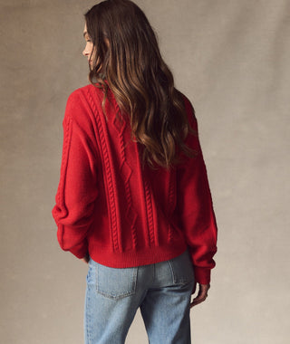 Everly Cable Knit Cardigan Crimson