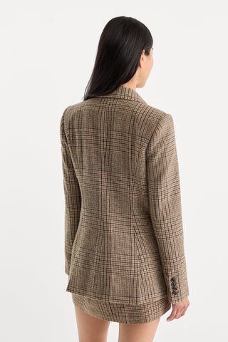 Double Breasted Blazer Brown Plaid
