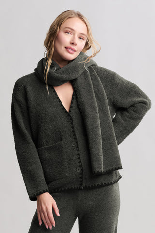 CozyChic Blanket Stitch Cardigan With Detachable Scarf