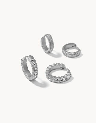 Simple Hoop Earring Set Crystal Silver Set