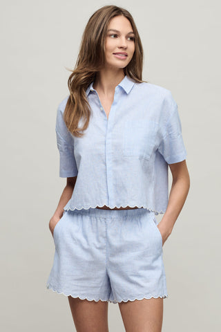 Linen Blend Stripe Shirt With Scallop Lakeside Stripe