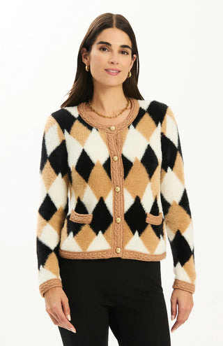 Archie Argyle Cardigan Iced Coffee/Camel/Black