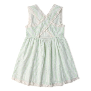 Organic Cross Back Dress Basil Stripes ￼
