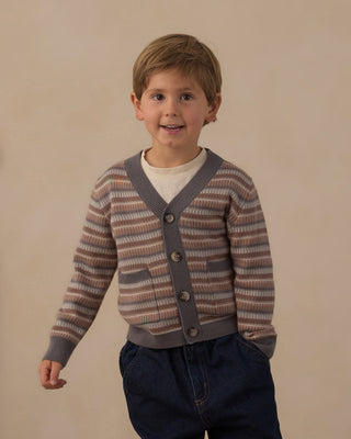 Wynn Cardigan Multi-Stripe Dusty Blue