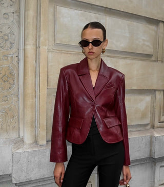 Valentina Micro Leather Blazer Burgundy