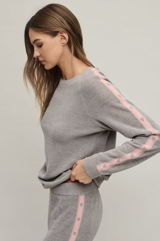CozyChic Ultra Lite Heart Stripe  Jogger Dove Grey/Pink