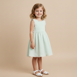 Organic Cross Back Dress Basil Stripes ￼