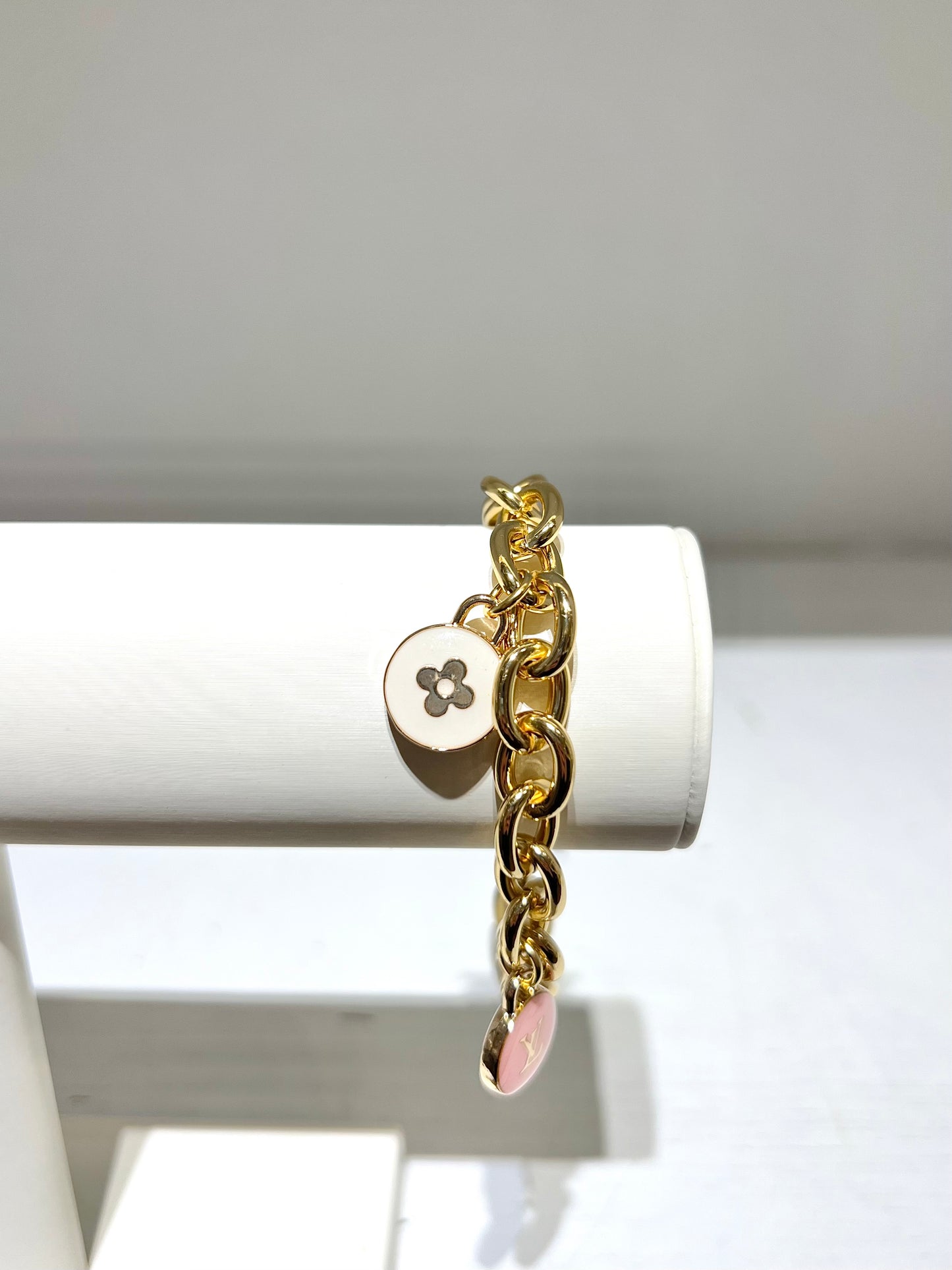 Louis Vuitton White and Pink Charm Toggle Bracelet