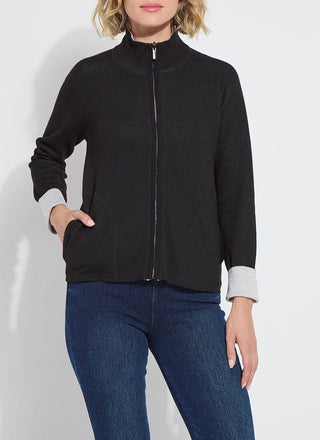 Reversible Cashmere Zip-Up Cardigan Black & Pearl Grey Melange
