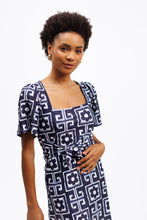 Load image into Gallery viewer, The Pearl Dress Flower Maze Navy