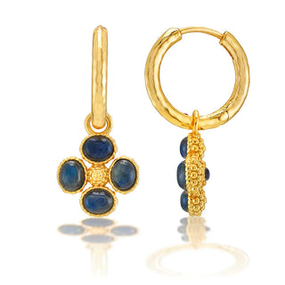 Berry Clover Hoop Earrings W/Double Sided Charm Blue Labradorite