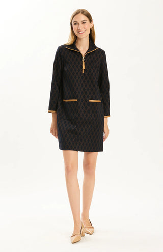 Helena Knit Abstract Dress Navy/Wine/Ice