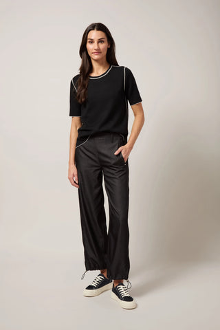 Odessa Reversible Knit Short Sleeve Tee Black & Grey Striped