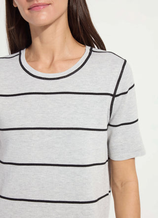 Odessa Reversible Knit Short Sleeve Tee Black & Grey Striped