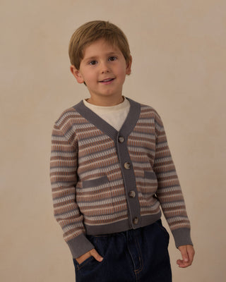 Wynn Cardigan Multi-Stripe Dusty Blue