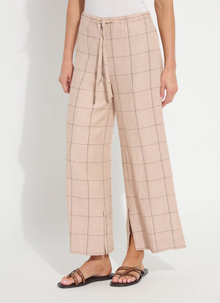 Nixie Drawstring Wide Leg Linen Pant Isla Check
