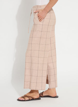 Nixie Drawstring Wide Leg Linen Pant Isla Check