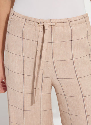 Nixie Drawstring Wide Leg Linen Pant Isla Check
