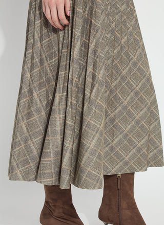 Sabrina Ponte Pleated Midi Skirt Smoked Green Plaid