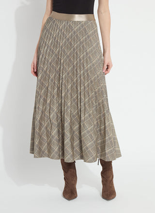 Sabrina Ponte Pleated Midi Skirt Smoked Green Plaid