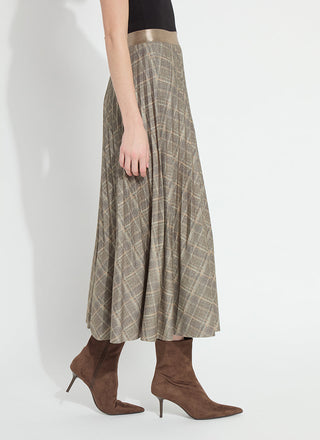 Sabrina Ponte Pleated Midi Skirt Smoked Green Plaid