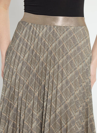 Sabrina Ponte Pleated Midi Skirt Smoked Green Plaid