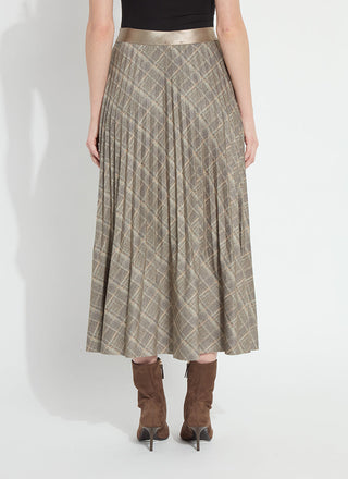 Sabrina Ponte Pleated Midi Skirt Smoked Green Plaid